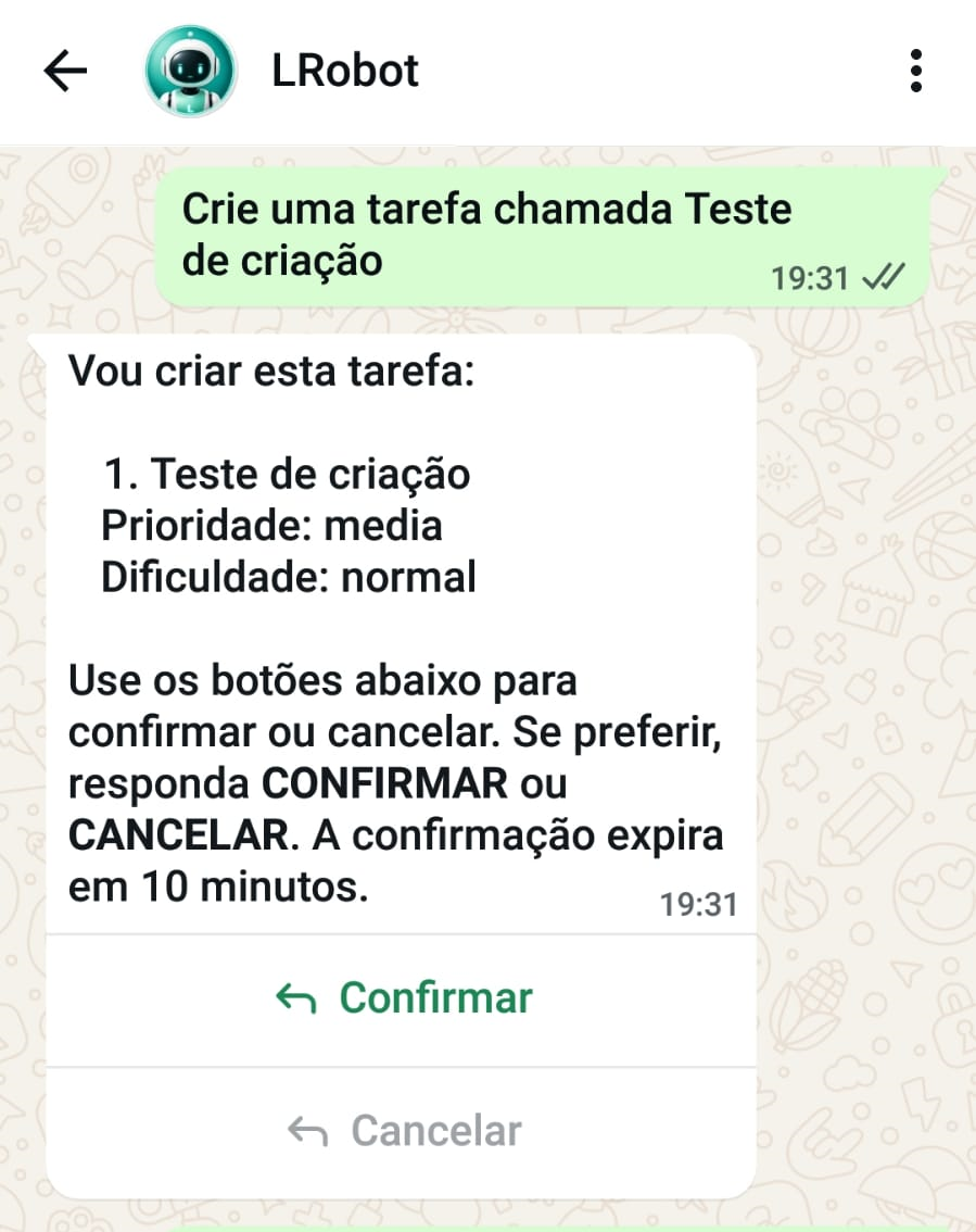 LRobot sendo usado pelo WhatsApp